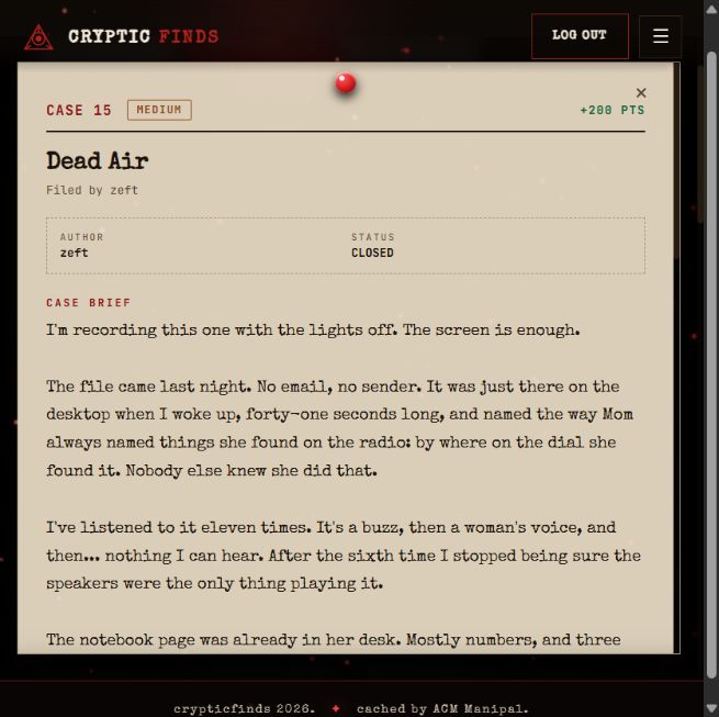 Dead Air marked solved on the challenge board