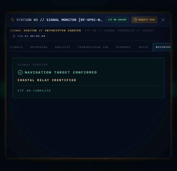 Radio CTF 04 shows navigation target confirmed and CTF complete
